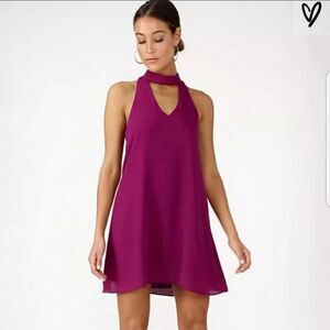 LULUS GROOVE THING SWING‎ DRESS MOCK NECK IN MAGENTA Small